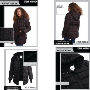NWT Steve Madden Women's Size L Bust 42 Black Hooded Puffer Parka With Faux Fur